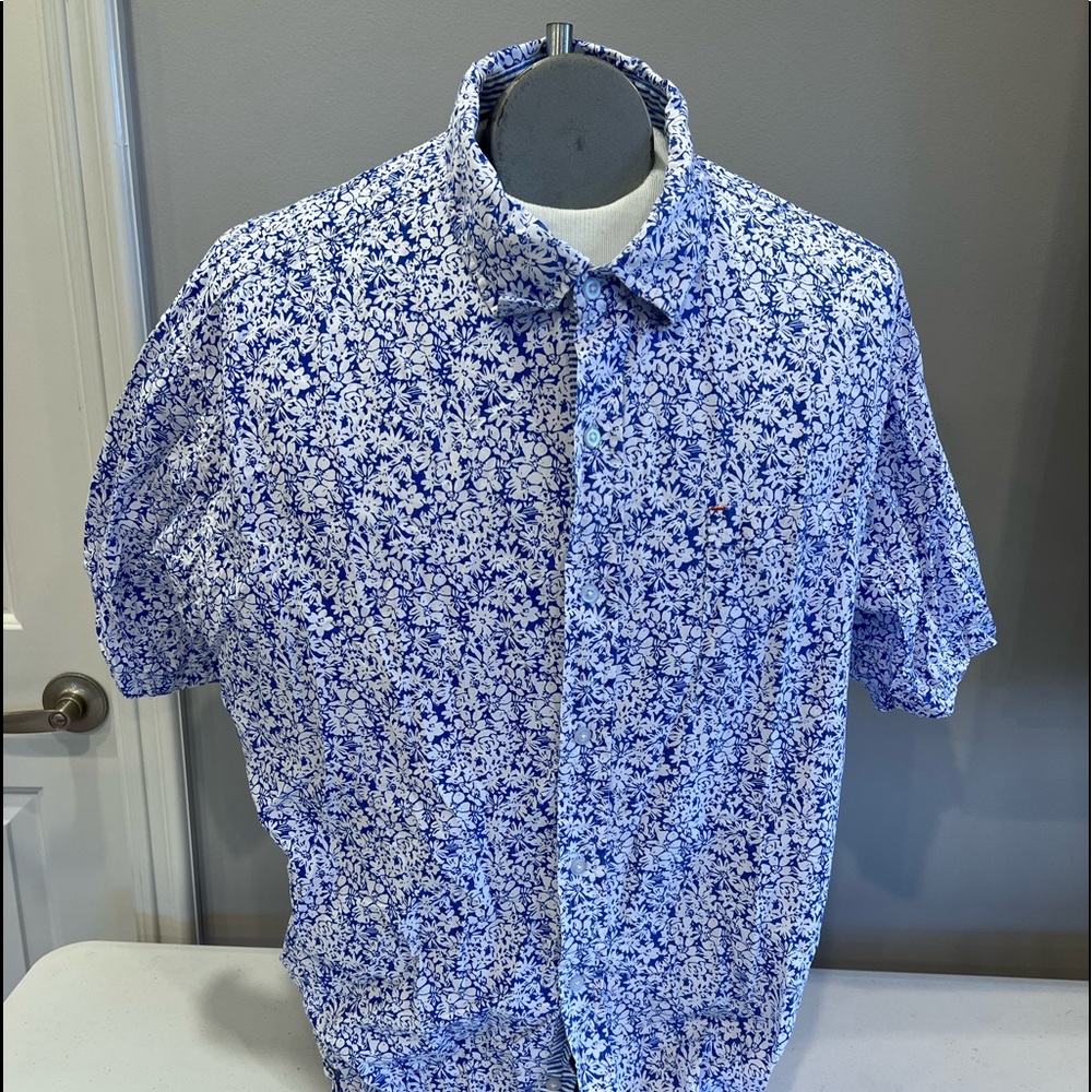Oxford Blue short sleeve printed casual shirt